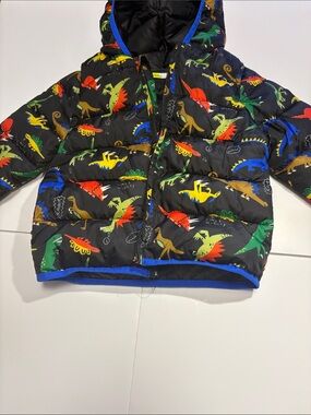 Epic Threads Black Puffer Jacket with Colorful Dinosaur Print 0005